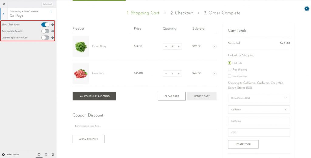 Cart page