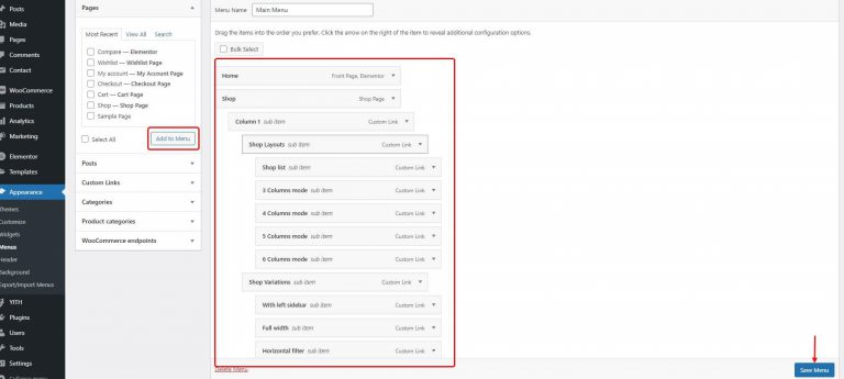 Setting Up a Menu – Documentation