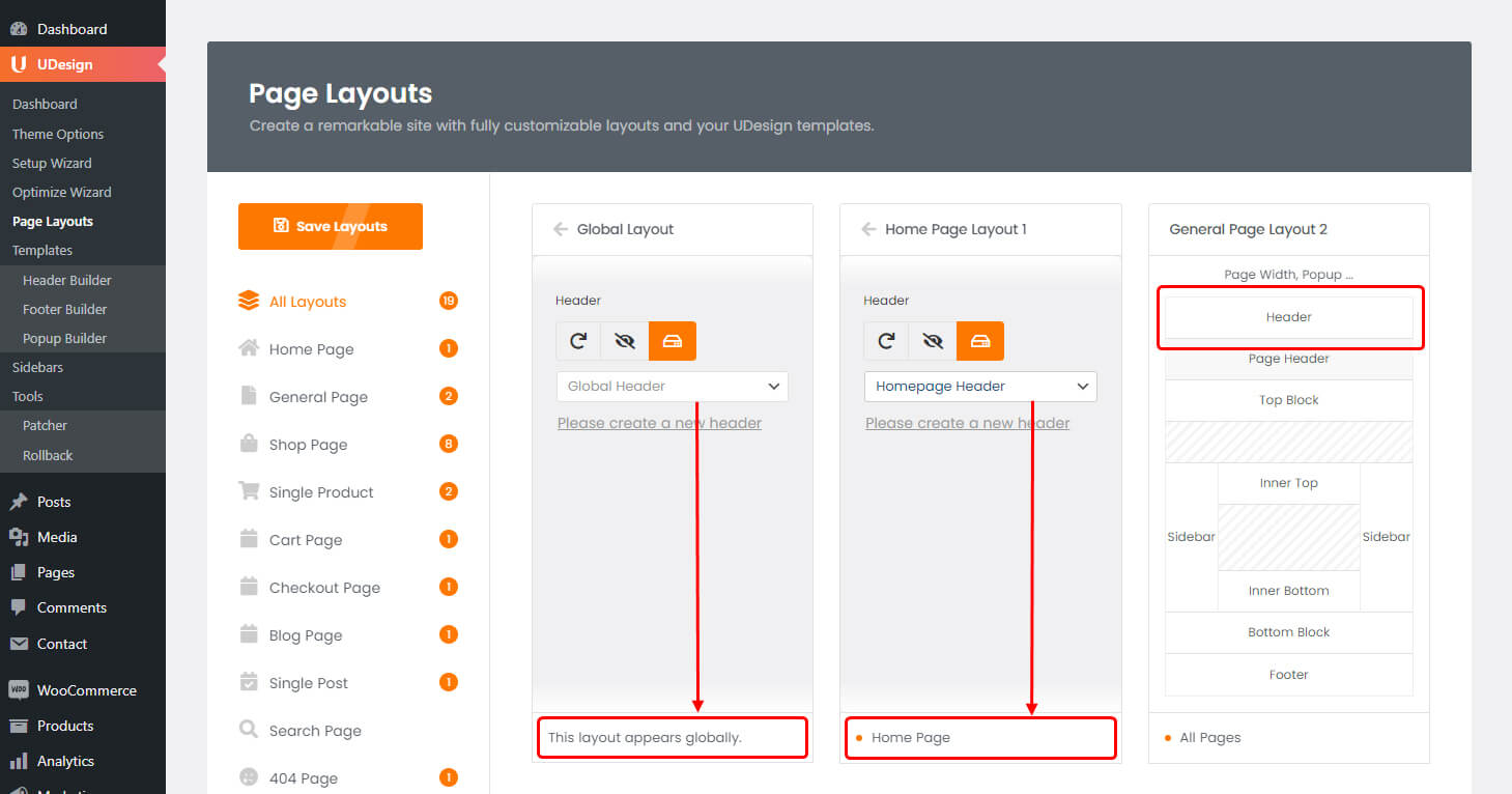 different headers in pages