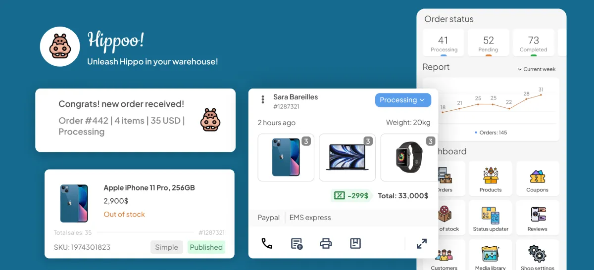 The Free Management Powerhouse Hippoo WooCommerce app for iOS and Android